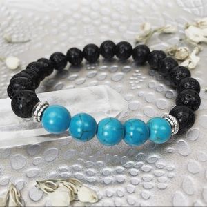 Turquoise Bead + Lava Stone Yoga Bracelet